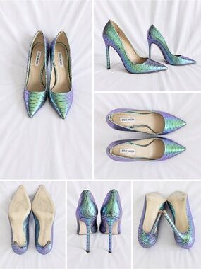Steve Madden Vala Iridescent Purple-Green Mermaid Scale Pointed Heel Pumps